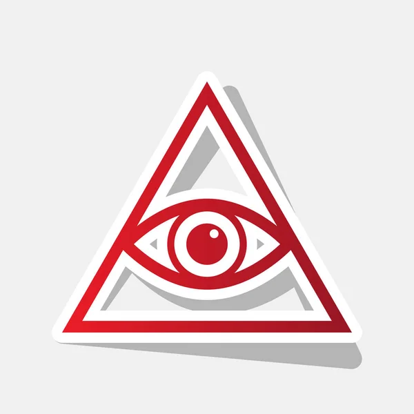 Alla seende ögat pyramiden symbolen. Frimurare och andliga. Vektor. Nya året rödaktig ikonen med utanför stroke och grå skugga på grå bakgrund. — Stock vektor