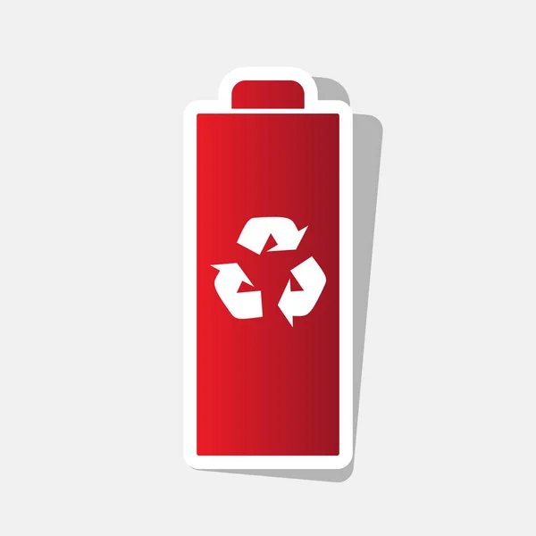 Ilustracja znak recyklingu baterii. Wektor. Nowy rok czerwonawo-ikona z zewnątrz obrysu i szary cień na jasnoszarym tle. — Wektor stockowy