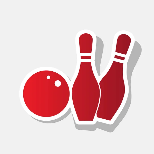 Bowling Zeichen Illustration. Vektor. Neujahr rötliches Symbol mit äußerem Strich und grauem Schatten auf hellgrauem Hintergrund. — Stockvektor