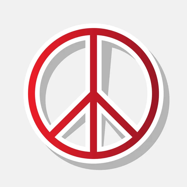 Peace-tecken illustration. Vektor. Nya året rödaktig ikonen med utanför stroke och grå skugga på grå bakgrund. — Stock vektor
