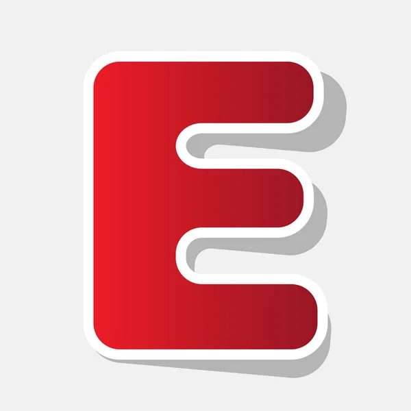 Lettre E signe élément de modèle de conception. Vecteur. Icône rougeâtre nouvelle année avec trait extérieur et ombre grise sur fond gris clair . — Image vectorielle