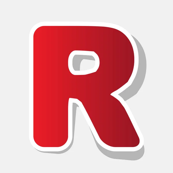 Lettera R segno elemento modello di design. Vettore. Nuovo anno icona rossastra con tratto esterno e ombra grigia su sfondo grigio chiaro . — Vettoriale Stock