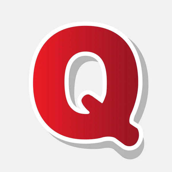 Lettre Q signe élément modèle de conception. Vecteur. Icône rougeâtre nouvelle année avec trait extérieur et ombre grise sur fond gris clair . — Image vectorielle