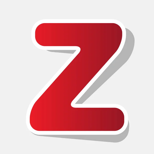 Carta elemento modelo de design de sinal Z. Vector. Ano Novo ícone avermelhado com traço exterior e sombra cinza no fundo cinza claro . — Vetor de Stock