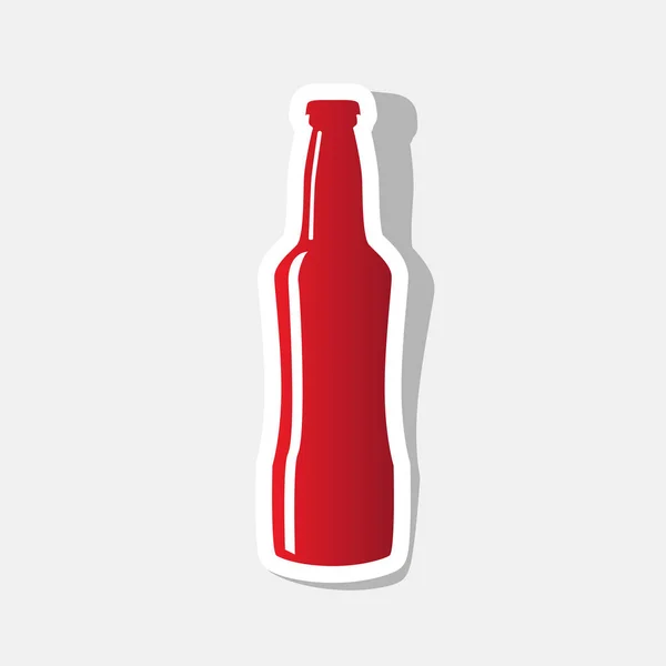 Bira şişe işareti. Vektör. Açık gri renkli dış kontur ve gri gölge ile yeni yıl kırmızımsı simgesi. — Stok Vektör