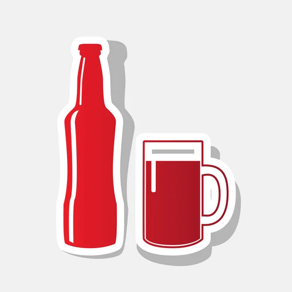 Beer bottle sign. Vector. New year reddish icon with outside stroke and gray shadow on light gray background. — Stock Vector