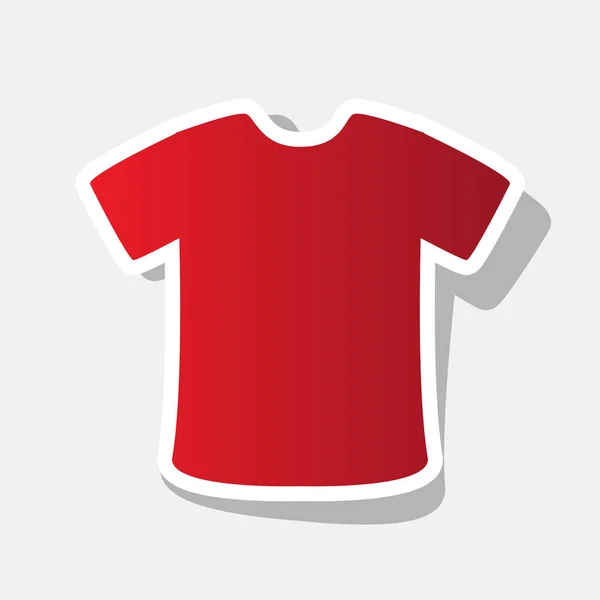 Un signe de t-shirt. Vecteur. Icône rougeâtre nouvelle année avec trait extérieur et ombre grise sur fond gris clair . — Image vectorielle