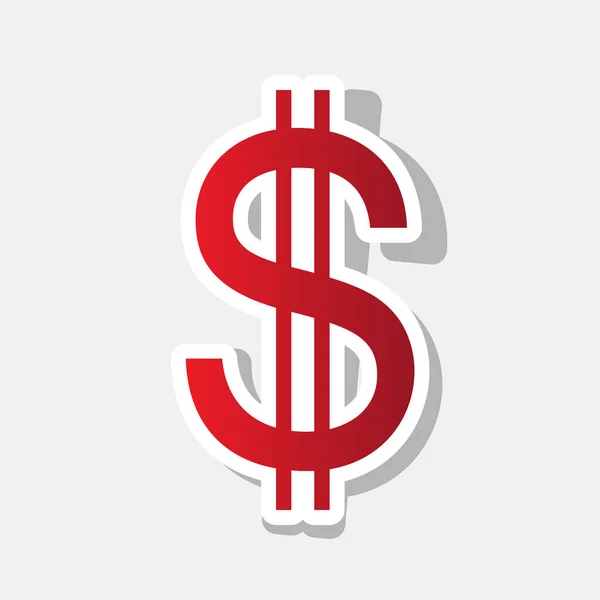 Etats-Unis Dollar signe. Vecteur. Icône rougeâtre nouvelle année avec trait extérieur et ombre grise sur fond gris clair . — Image vectorielle