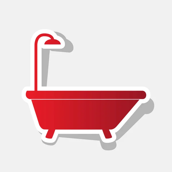 Panneau baignoire. Vecteur. Icône rougeâtre nouvelle année avec trait extérieur et ombre grise sur fond gris clair . — Image vectorielle