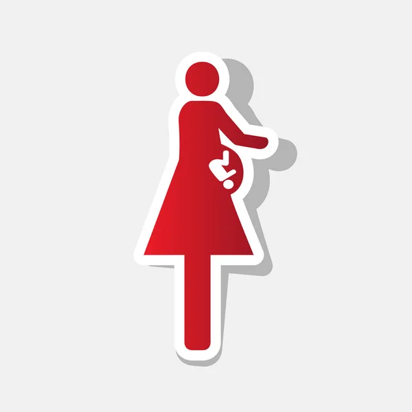 Женщины и знак ребенка. Вектор. Новогодняя красноватая икона с внешним штрихом и тенью на светлом фоне . — стоковый вектор