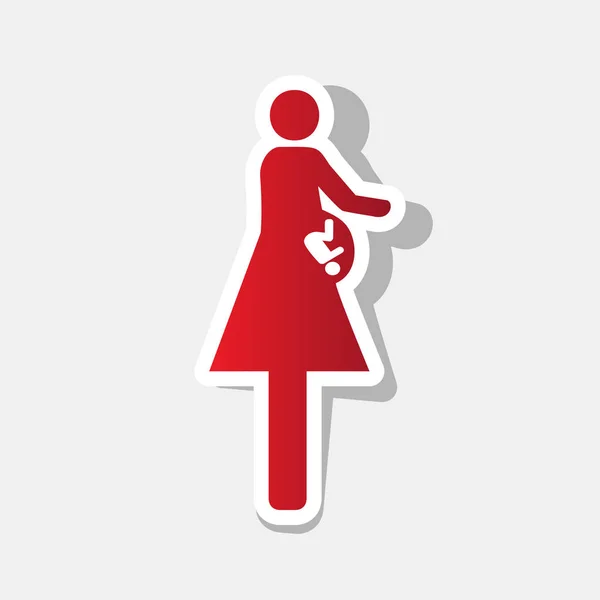 Frauen und Baby-Zeichen. Vektor. Neujahr rötliches Symbol mit äußerem Strich und grauem Schatten auf hellgrauem Hintergrund. — Stockvektor