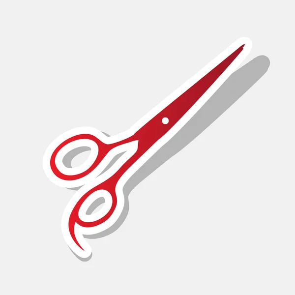 Hair cutting scissors sign. Vector. New year reddish icon with outside stroke and gray shadow on light gray background. — Stock Vector