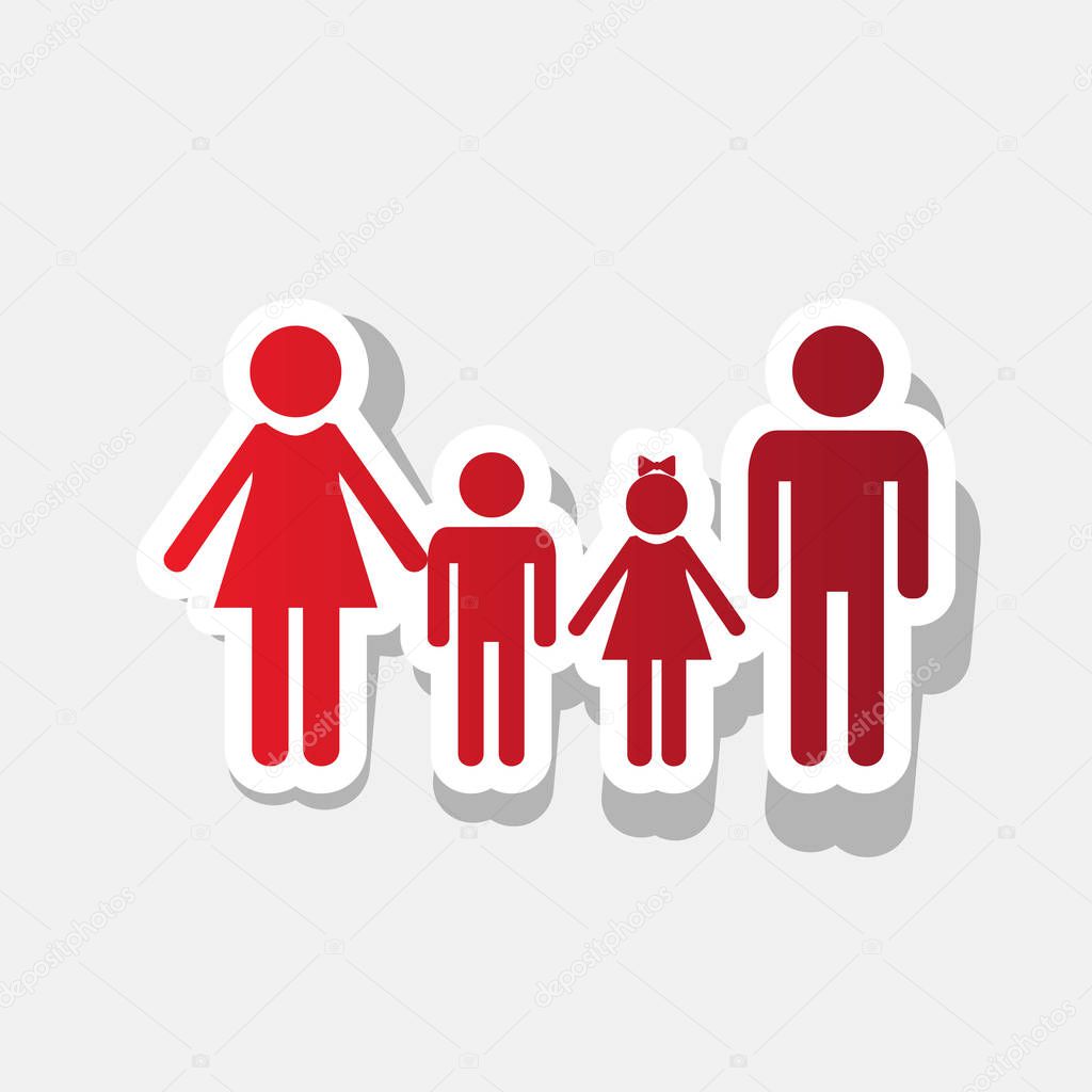 Family sign. Vector. New year reddish icon with outside stroke and gray shadow on light gray background.