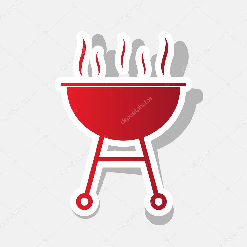 Barbecue simple sign. Vector. New year reddish icon with outside stroke and gray shadow on light gray background.