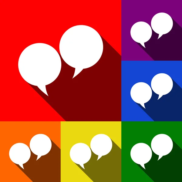 Speech bubble sign. Vector. Set of icons with flat shadows at red, orange, yellow, green, blue and violet background. — Stock Vector