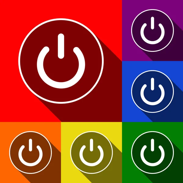 Interrupteur allumé. Vecteur. Ensemble d'icônes avec des ombres plates à fond rouge, orange, jaune, vert, bleu et violet . — Image vectorielle
