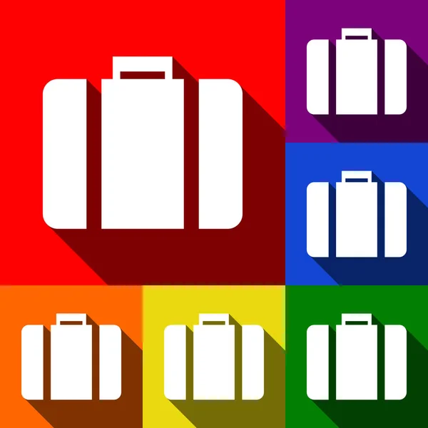 Illustration de la mallette. Vecteur. Ensemble d'icônes avec des ombres plates à fond rouge, orange, jaune, vert, bleu et violet . — Image vectorielle