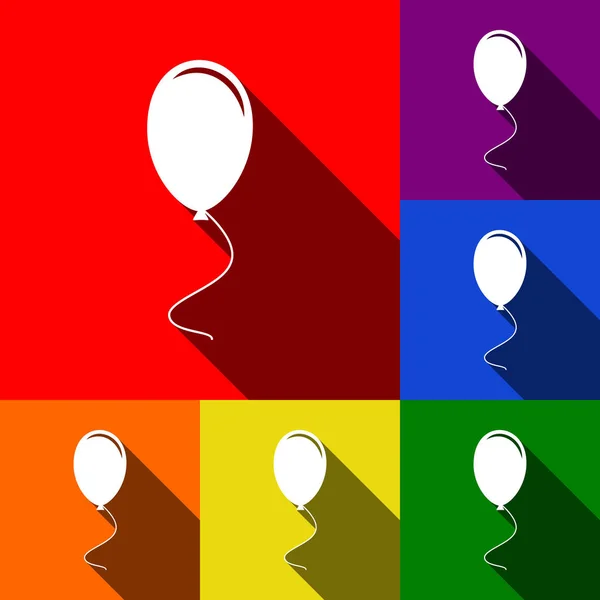 Illustrazione segno palloncino. Vettore. Set di icone con ombre piatte su sfondo rosso, arancione, giallo, verde, blu e viola . — Vettoriale Stock