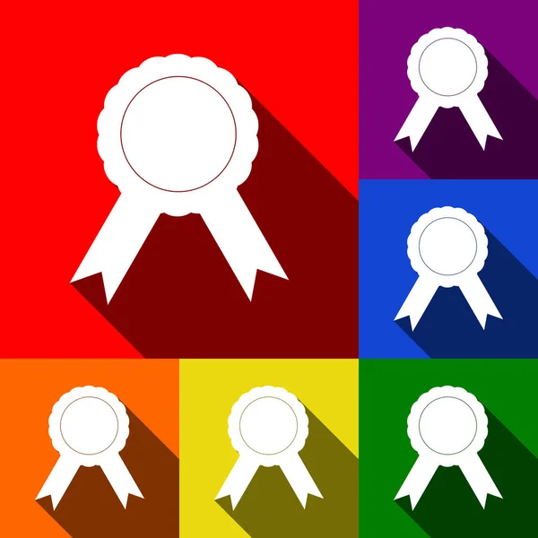 Rubans d'étiquettes. Vecteur. Ensemble d'icônes avec des ombres plates à fond rouge, orange, jaune, vert, bleu et violet . — Image vectorielle