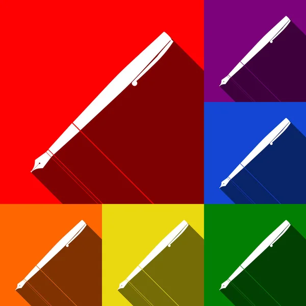 Signo de lápiz ilustración. Vector. Conjunto de iconos con sombras planas en fondo rojo, naranja, amarillo, verde, azul y violeta . — Archivo Imágenes Vectoriales