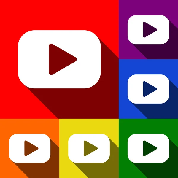 Joue au panneau. Vecteur. Ensemble d'icônes avec des ombres plates à fond rouge, orange, jaune, vert, bleu et violet . — Image vectorielle
