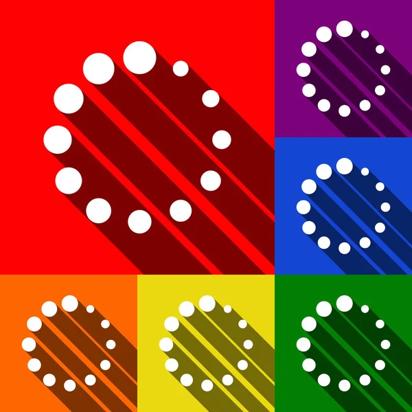 Signo de carga circular. Vector. Conjunto de iconos con sombras planas en fondo rojo, naranja, amarillo, verde, azul y violeta . — Archivo Imágenes Vectoriales