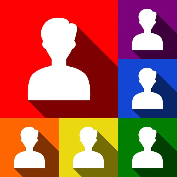 User Avatar Illustration. Anonymes Zeichen. Vektor. Icons mit flachen Schatten auf rotem, orangefarbenem, gelbem, grünem, blauem und violettem Hintergrund. — Stockvektor