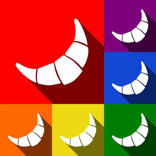 Signo simple Croissant. Vector. Conjunto de iconos con sombras planas en fondo rojo, naranja, amarillo, verde, azul y violeta . — Vector de stock