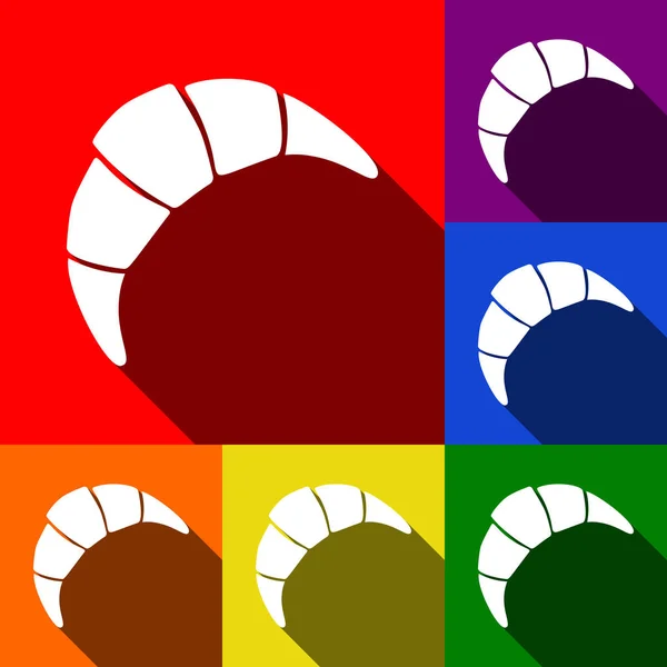 Croissant semplice segno. Vettore. Set di icone con ombre piatte su sfondo rosso, arancione, giallo, verde, blu e viola . — Vettoriale Stock