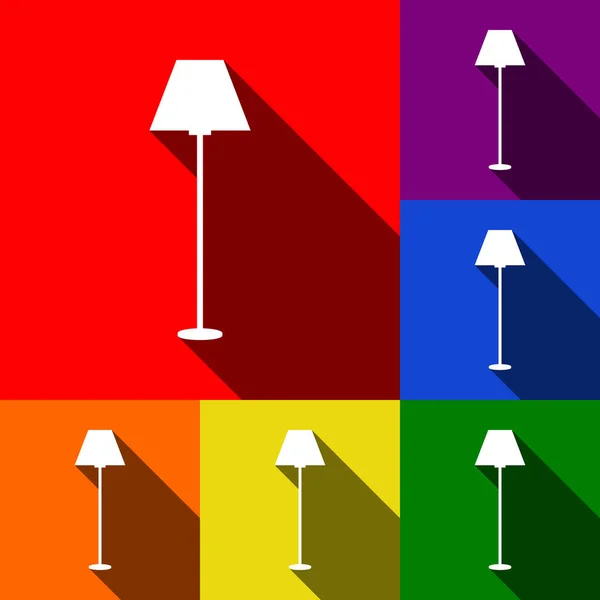 Φωτιστικό απλό σημάδι. Διάνυσμα. Σύνολο εικονιδίων με επίπεδες σκιές στο κόκκινο, πορτοκαλί, κίτρινο, πράσινο, μπλε και μοβ φόντο. — Διανυσματικό Αρχείο