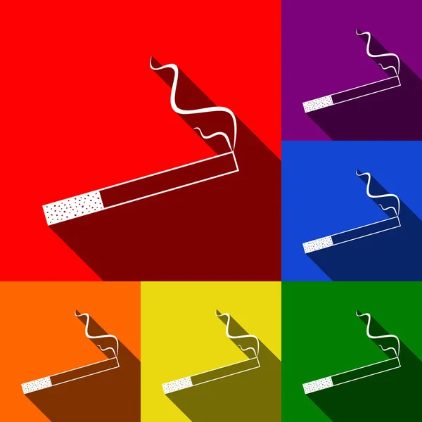 Rauch-Symbol ideal für jeden Einsatz. Vektor. Icons mit flachen Schatten auf rotem, orangefarbenem, gelbem, grünem, blauem und violettem Hintergrund. — Stockvektor