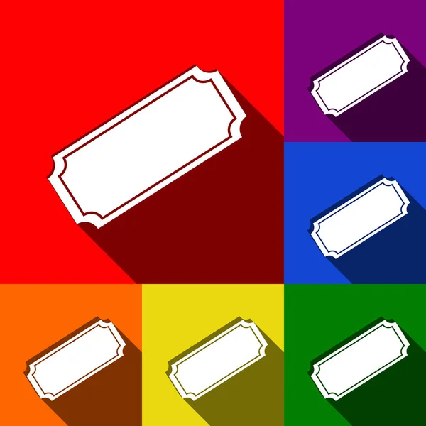 Ilustración de billetes. Vector. Conjunto de iconos con sombras planas en fondo rojo, naranja, amarillo, verde, azul y violeta . — Vector de stock