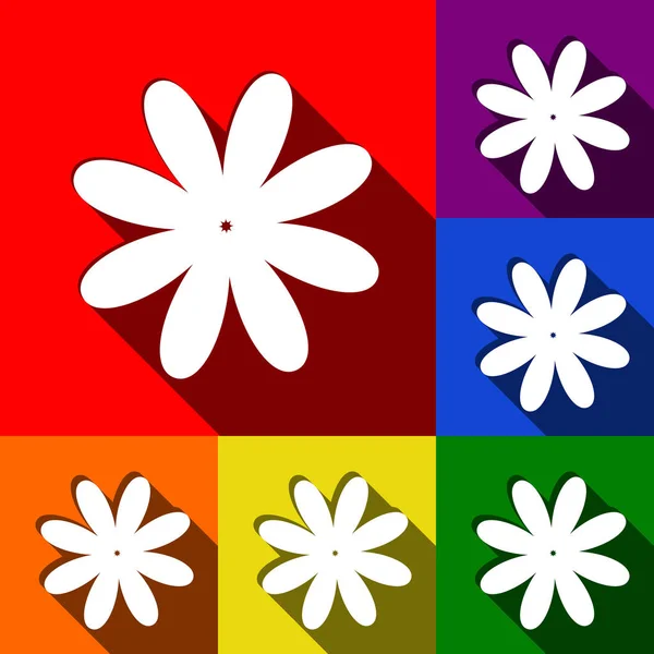 Flor ilustração signo. Vector. Conjunto de ícones com sombras planas em fundo vermelho, laranja, amarelo, verde, azul e violeta . — Vetor de Stock