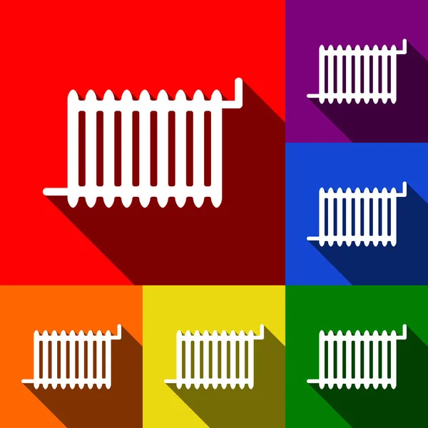 Señal del radiador. Vector. Conjunto de iconos con sombras planas en fondo rojo, naranja, amarillo, verde, azul y violeta . — Vector de stock