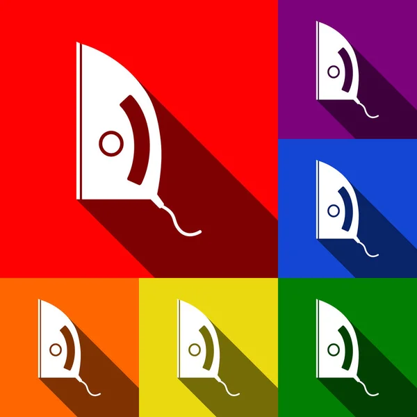 Segno di ferro. Vettore. Set di icone con ombre piatte su sfondo rosso, arancione, giallo, verde, blu e viola . — Vettoriale Stock