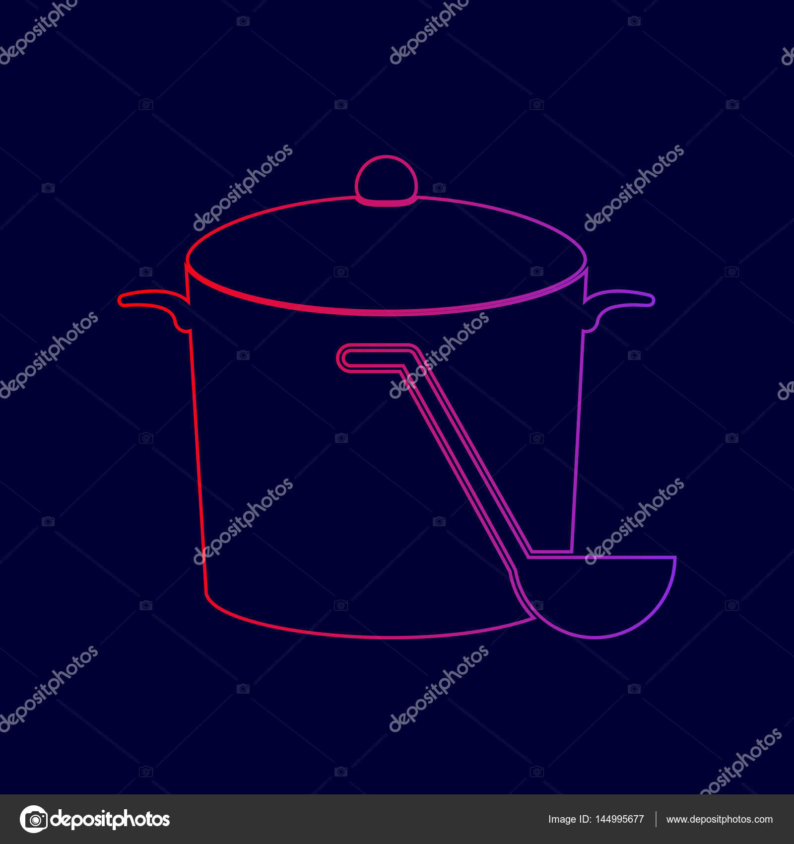 Pan With Steam Sign Vector Line Icon With Gradient From Red To