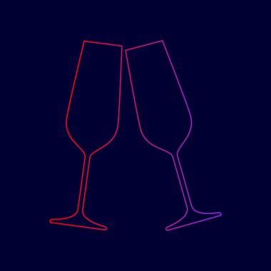 Şampanya köpüklü gözlük. Vektör. Menekşe renk koyu mavi zemin üzerine kırmızı üzerinden gradyan ile satırı simgesi.
