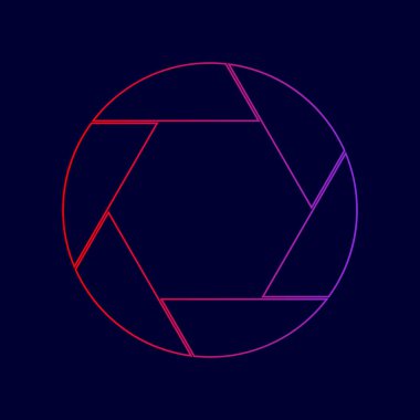 Fotoğraf illüstrasyon işareti. Vektör. Menekşe renk koyu mavi zemin üzerine kırmızı üzerinden gradyan ile satırı simgesi.