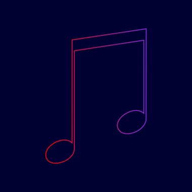 Müzik işareti illüstrasyon. Vektör. Menekşe renk koyu mavi zemin üzerine kırmızı üzerinden gradyan ile satırı simgesi.