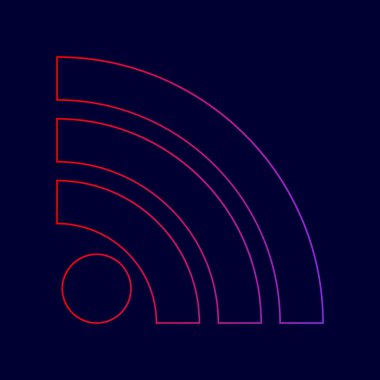 RSS illüstrasyon işareti. Vektör. Menekşe renk koyu mavi zemin üzerine kırmızı üzerinden gradyan ile satırı simgesi.