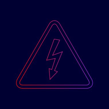 High voltage danger sign. Vector. Line icon with gradient from red to violet colors on dark blue background. clipart