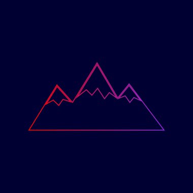 Dağ işareti illüstrasyon. Vektör. Menekşe renk koyu mavi zemin üzerine kırmızı üzerinden gradyan ile satırı simgesi.
