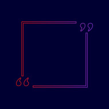 Metin tırnak işareti. Vektör. Menekşe renk koyu mavi zemin üzerine kırmızı üzerinden gradyan ile satırı simgesi.