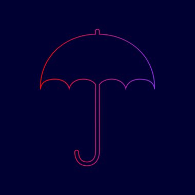 Şemsiye işareti simgesi. Yağmur koruma sembol. Düz tasarım stili. Vektör. Menekşe renk koyu mavi zemin üzerine kırmızı üzerinden gradyan ile satırı simgesi.