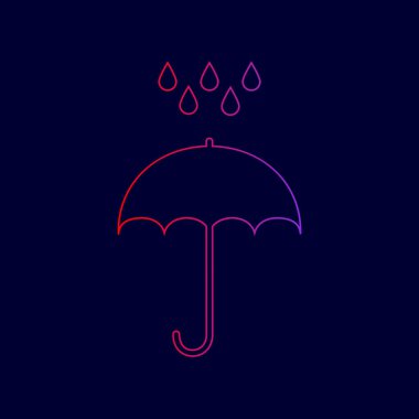 Şemsiye ile su damlaları. Yağmur koruma sembol. Düz tasarım stili. Vektör. Menekşe renk koyu mavi zemin üzerine kırmızı üzerinden gradyan ile satırı simgesi.