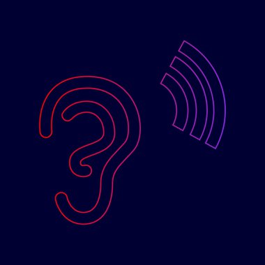 İnsan kulağının işareti. Vektör. Menekşe renk koyu mavi zemin üzerine kırmızı üzerinden gradyan ile satırı simgesi.