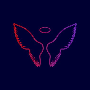 Kanatları illüstrasyon işareti. Vektör. Menekşe renk koyu mavi zemin üzerine kırmızı üzerinden gradyan ile satırı simgesi.