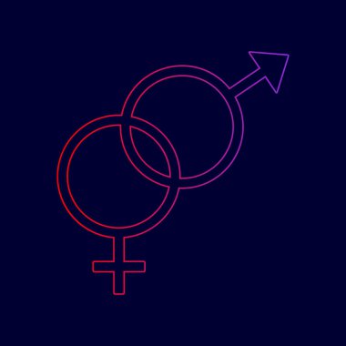 Seks sembolü işareti. Vektör. Menekşe renk koyu mavi zemin üzerine kırmızı üzerinden gradyan ile satırı simgesi.