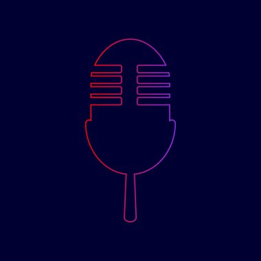 Retro mikrofon işareti. Vektör. Menekşe renk koyu mavi zemin üzerine kırmızı üzerinden gradyan ile satırı simgesi.