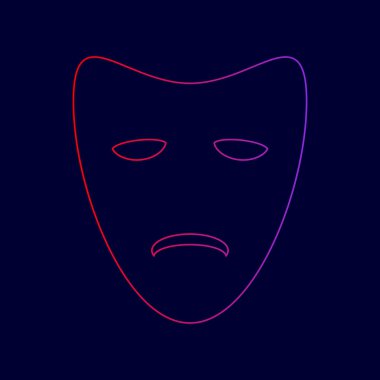 Trajedi Tiyatro maskeleri. Vektör. Menekşe renk koyu mavi zemin üzerine kırmızı üzerinden gradyan ile satırı simgesi.